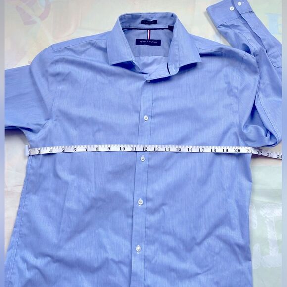 Tommy Hilfiger Mens Dress Shirt Slim Fit Non Iron 15.5 32/33 Blue - Picture 2 of 12